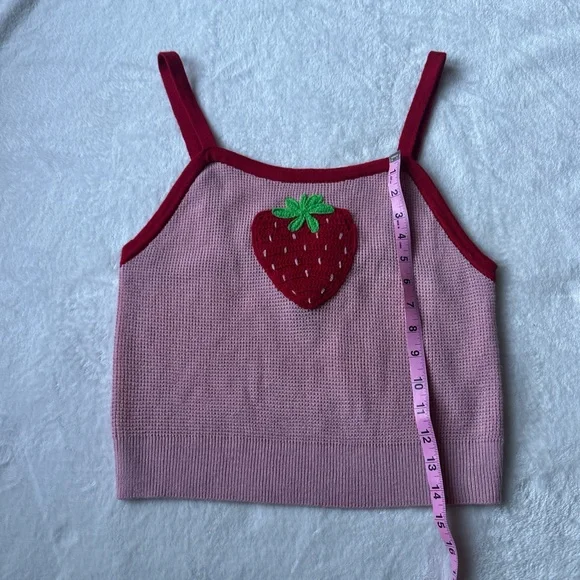 Hot Topic Pink knit embroidered Strawberry Tank Top - Picture 3 of 6